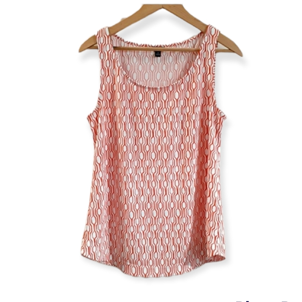 Ann Taylor Women's Orange White  Geometric Sleeveless Top